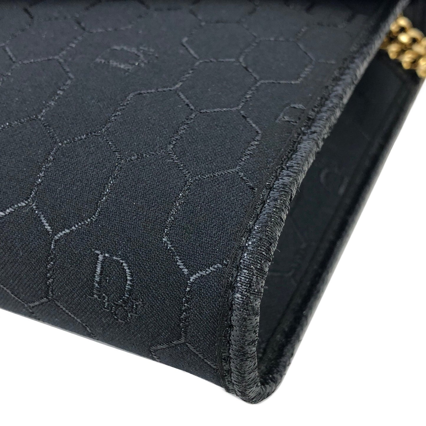 Christian Dior Logo Honeycomb Pattern Jacquard Chain Crossbody Shoulderbag Black Vintage Old dpesed