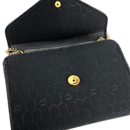 Christian Dior Logo Honeycomb Pattern Jacquard Chain Crossbody Shoulderbag Black Vintage Old dpesed