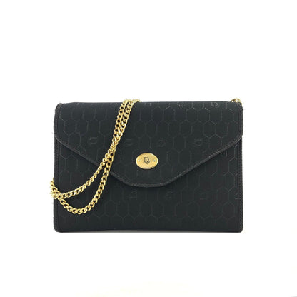 Christian Dior Logo Honeycomb Pattern Jacquard Chain Crossbody Shoulderbag Black Vintage Old dpesed