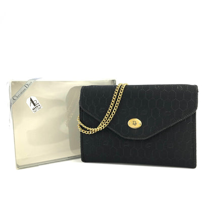 Christian Dior Logo Honeycomb Pattern Jacquard Chain Crossbody Shoulderbag Black Vintage Old dpesed