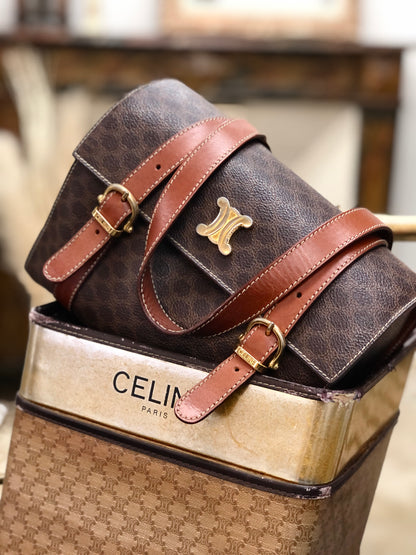 CELINE  Macadam Triomphe Brazon PVC x Leather Box Mini Bag Handbag Brown Old Celine Vintage mrfyri