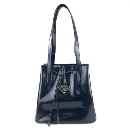 PRADA Triangle logo Patent leather Shoulder bag Tote bag Black Vintage Old sai37n