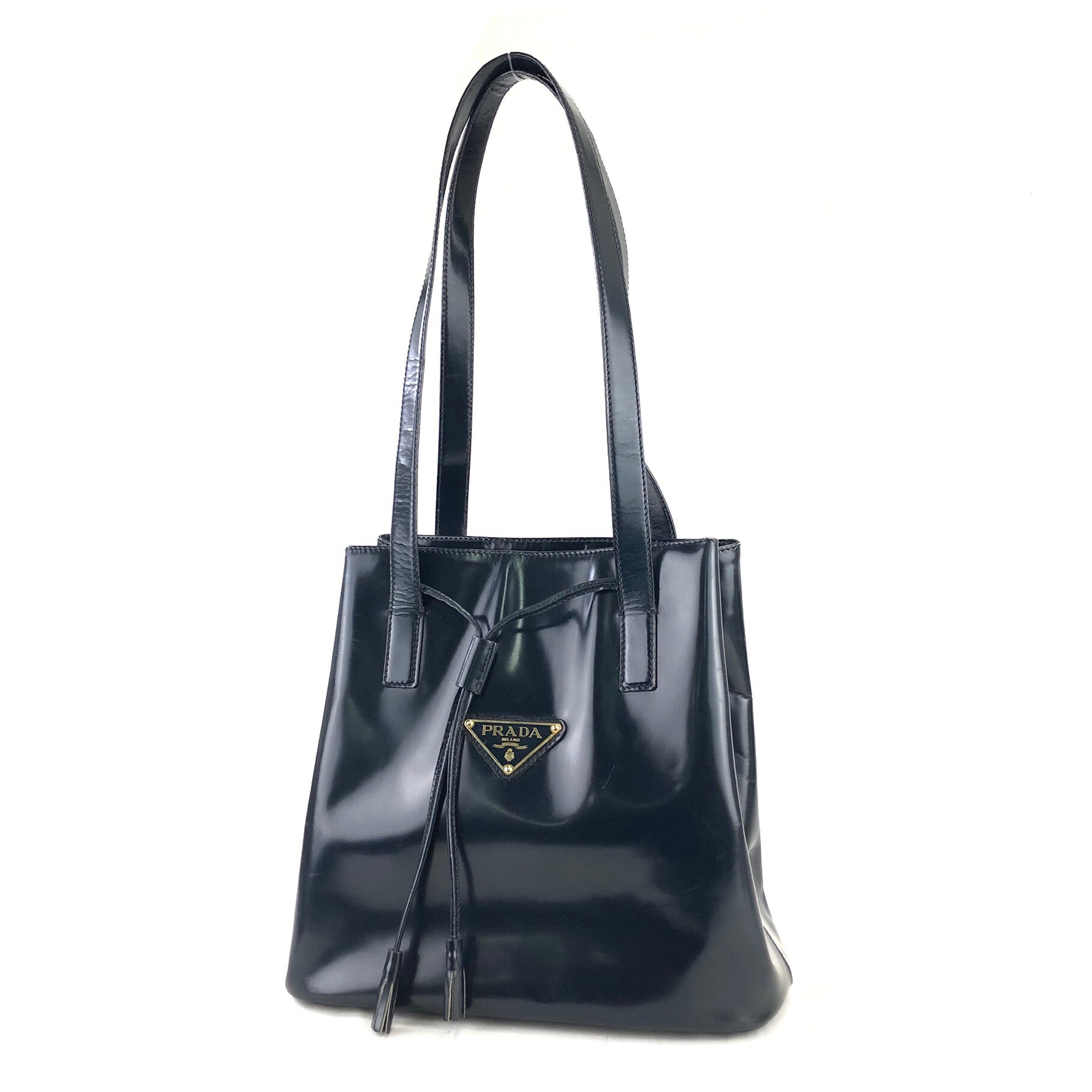 Auth PRADA Handbag Tote Shoulder Bag #1006 Black Leather