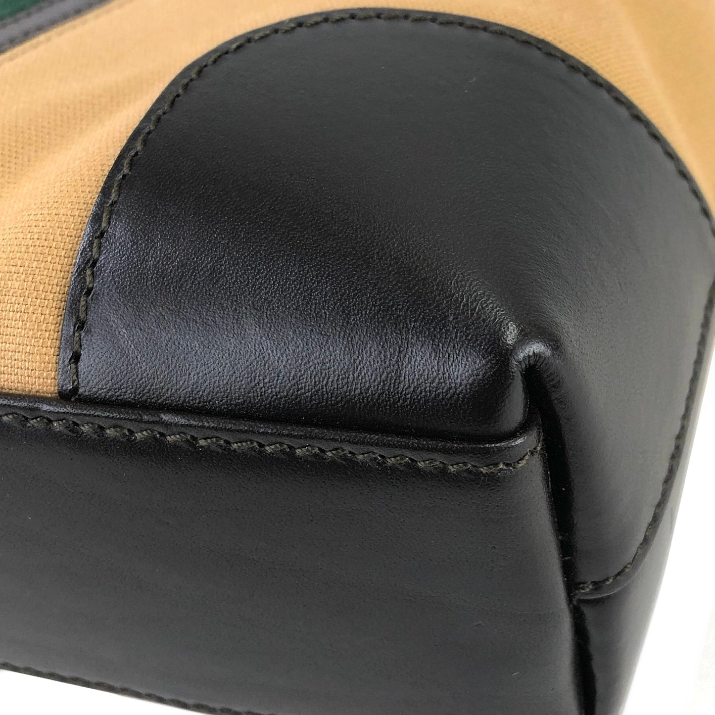 GUCCI sherry line logo plate leather canvas hobo shoulder bag beige green old Gucci vintage 6r35g6