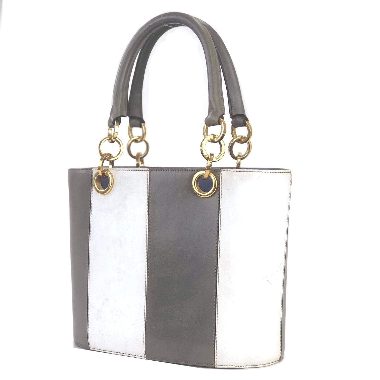 Salvatore Ferragamo Stripe Lizard Bicolor Handbag Gray White Vintage Old aszz63