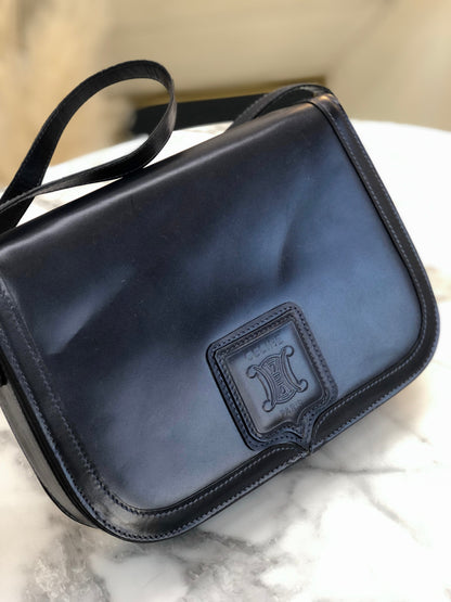 CELINE Blason 壓花皮革斜背包 海軍藍 復古舊款 celine iz3ix6