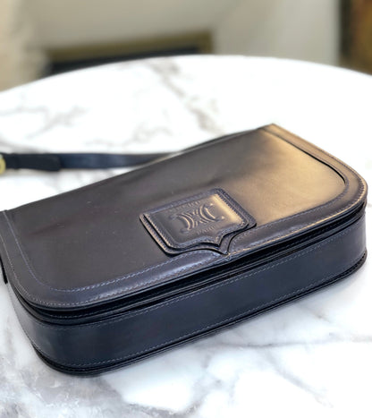 CELINE Blason 壓花皮革斜背包 海軍藍 復古舊款 celine iz3ix6