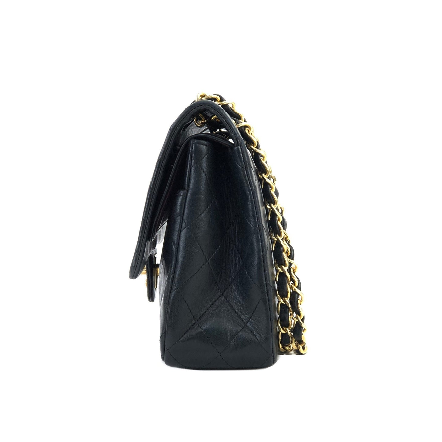 CHANEL Matelasse Coco Turn lock Lambskin Double flap Chain Shoulder bag Black Old Vintage 72dn4p