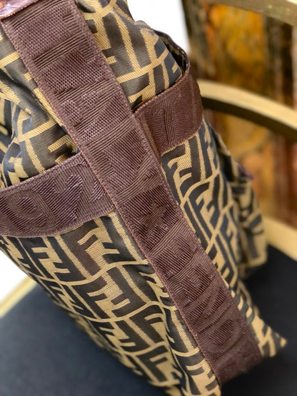 FENDI Zucca Front zipper Jacquard Shoulder bag Brown Vintage Old kkez6c