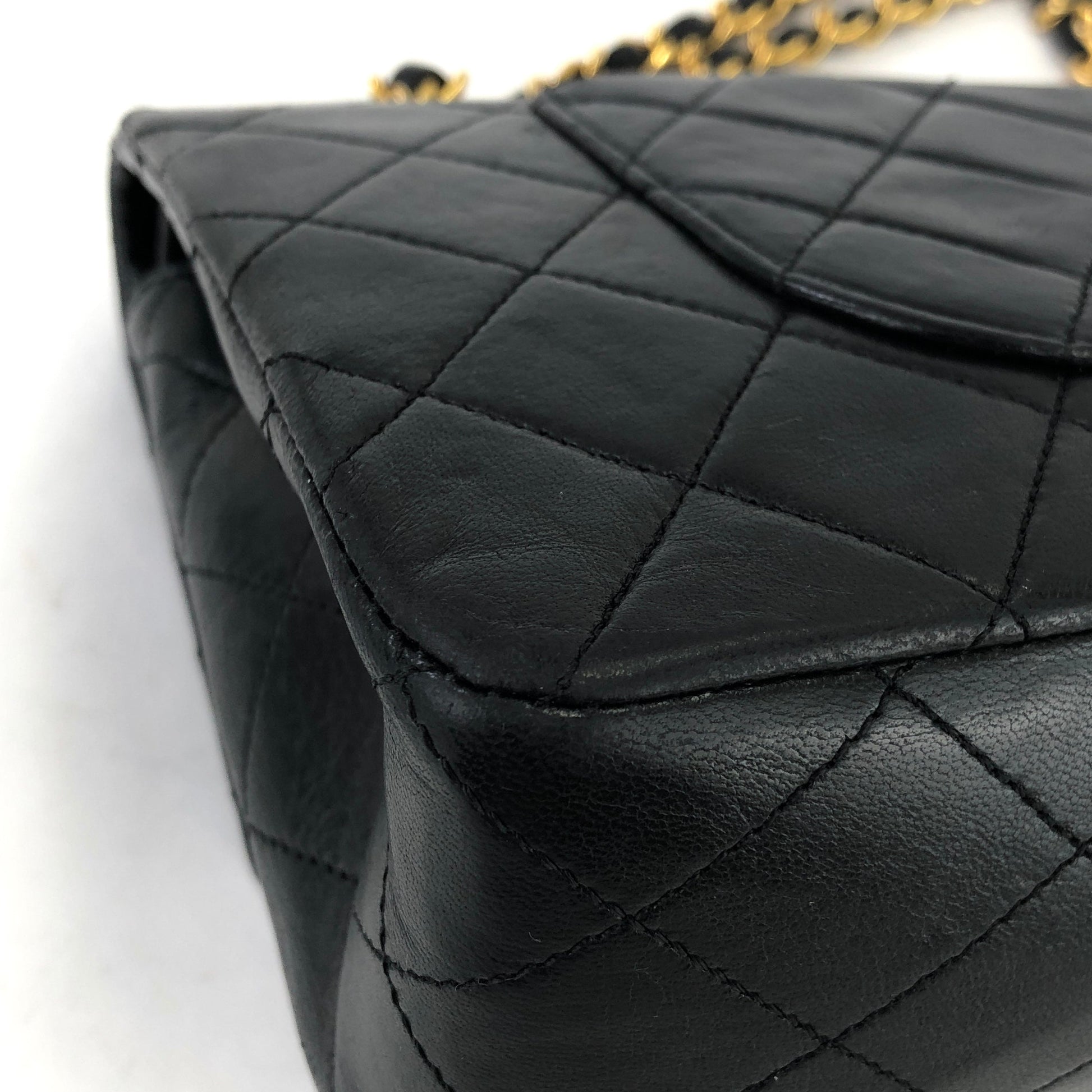 70's, 80's Vintage CHANEL genuine black suede leather kiss lock