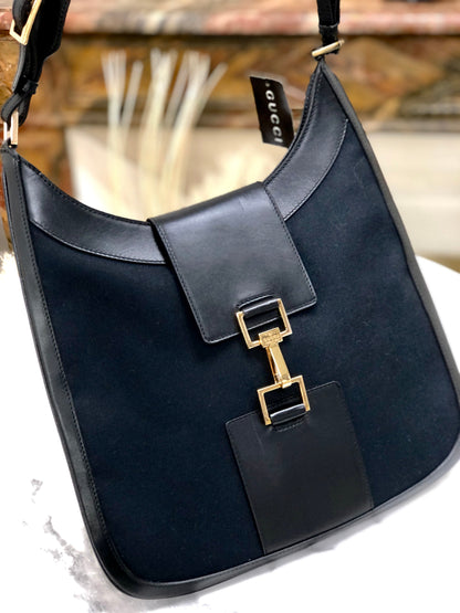 GUCCI Canvas Horsebit Shoulder bag Hobo bag Black Vintage Old rt2rmx