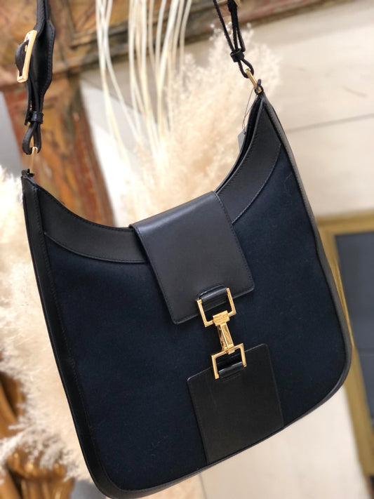 GUCCI Canvas Horsebit Shoulder bag Hobo bag Black Vintage Old rt2rmx