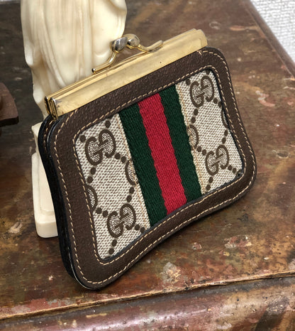 GUCCI Sherry line GG Plus Clasp Coin purse Small wallet Brown Vintage Old Gucci rktn84