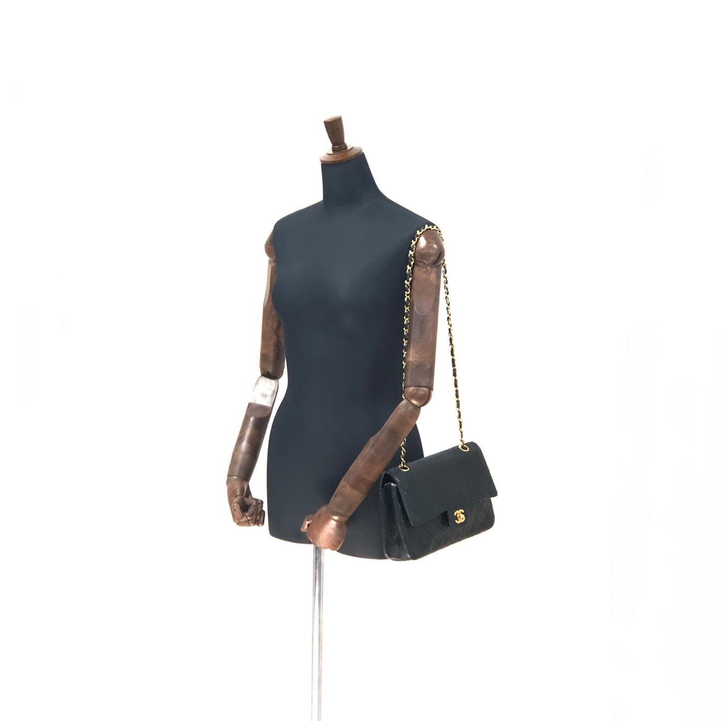 CHANEL Matelasse Coco Turn lock Lambskin Double flap Chain Shoulder bag Black Old Vintage 72dn4p