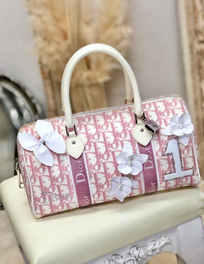 Christian Dior Trotter Girly line Flower PVC Leather Mini Boston Handbag Pink Vintage Old 36bpxp