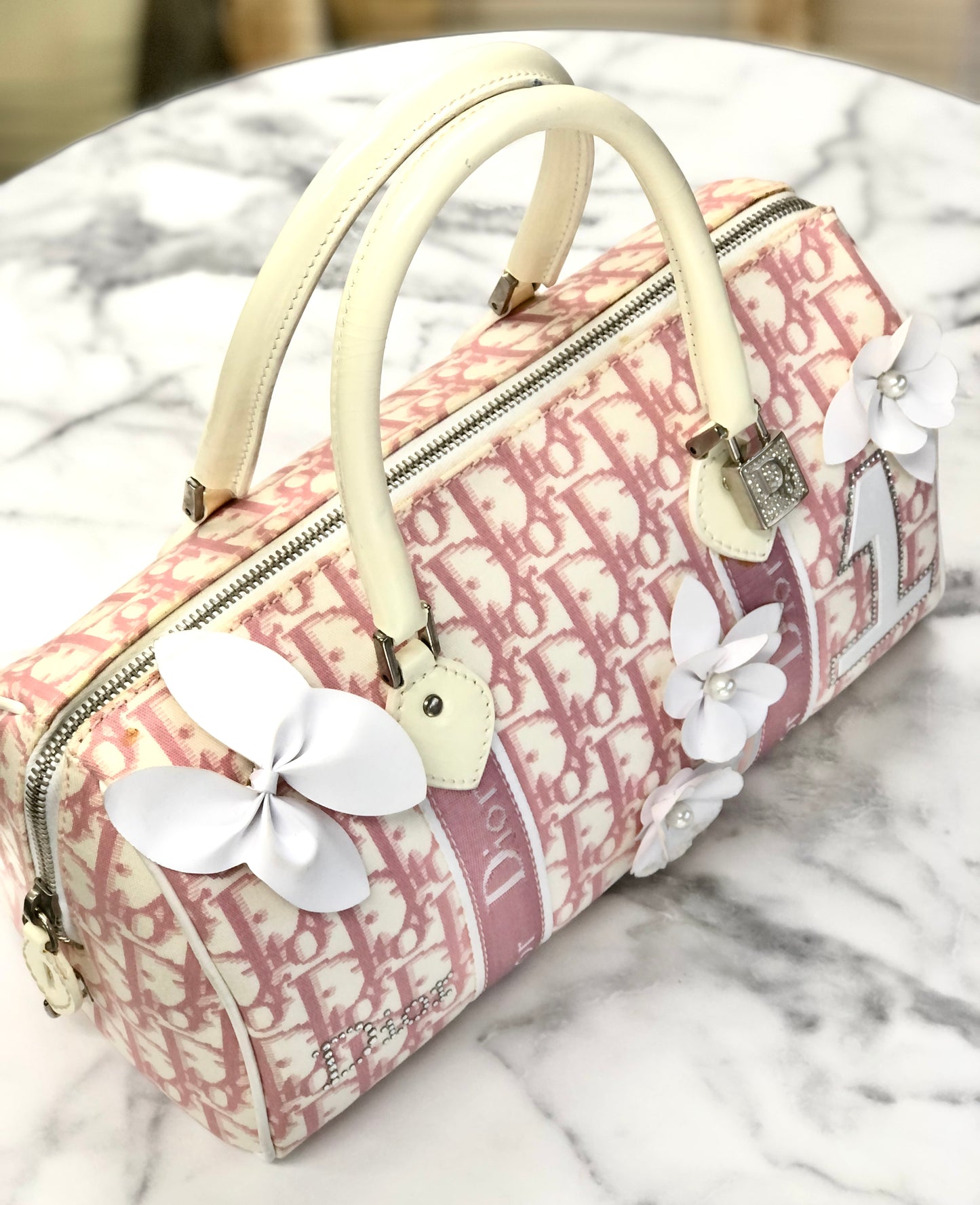 Christian Dior Trotter Girly line Flower PVC Leather Mini Boston Handbag Pink Vintage Old 36bpxp