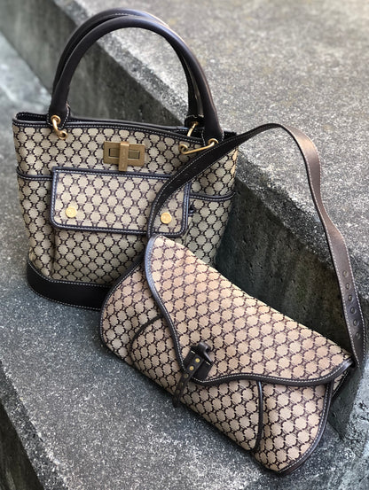 CELINE Macadam 織物鉚釘手提包棕色復古舊款 CELINE dr2645