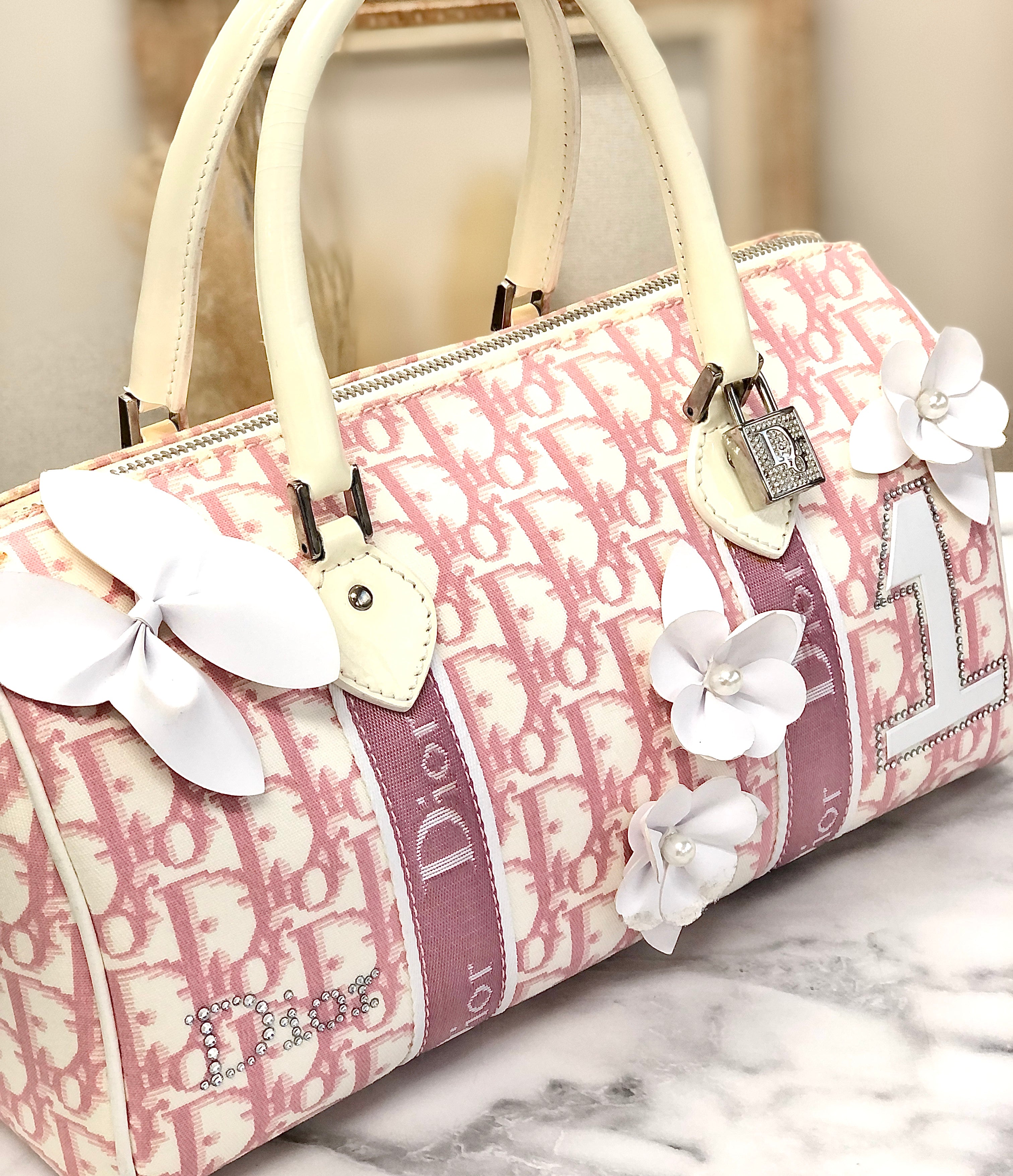 Christian Dior Trotter Girly line Flower PVC Leather Mini Boston Handbag  Pink Vintage Old 36bpxp