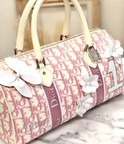 Christian Dior Trotter Girly line Flower PVC Leather Mini Boston Handbag Pink Vintage Old 36bpxp