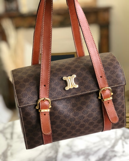 CELINE  Macadam Triomphe Brazon PVC x Leather Box Mini Bag Handbag Brown Old Celine Vintage mrfyri