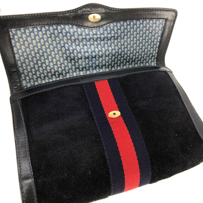 GUCCI GG logo Sherry line Suede Clutch bag Navy Vintage Old Gucci hdkcg3