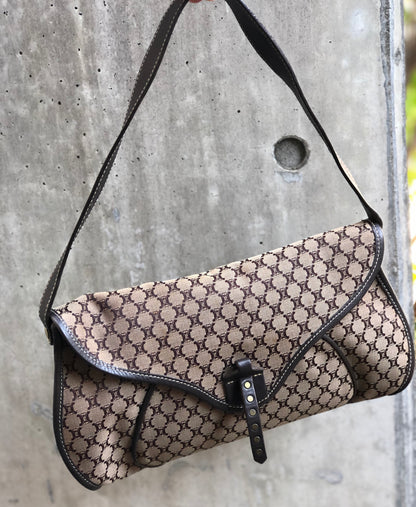 CELINE Macadam 織物鉚釘手提包棕色復古舊款 CELINE dr2645