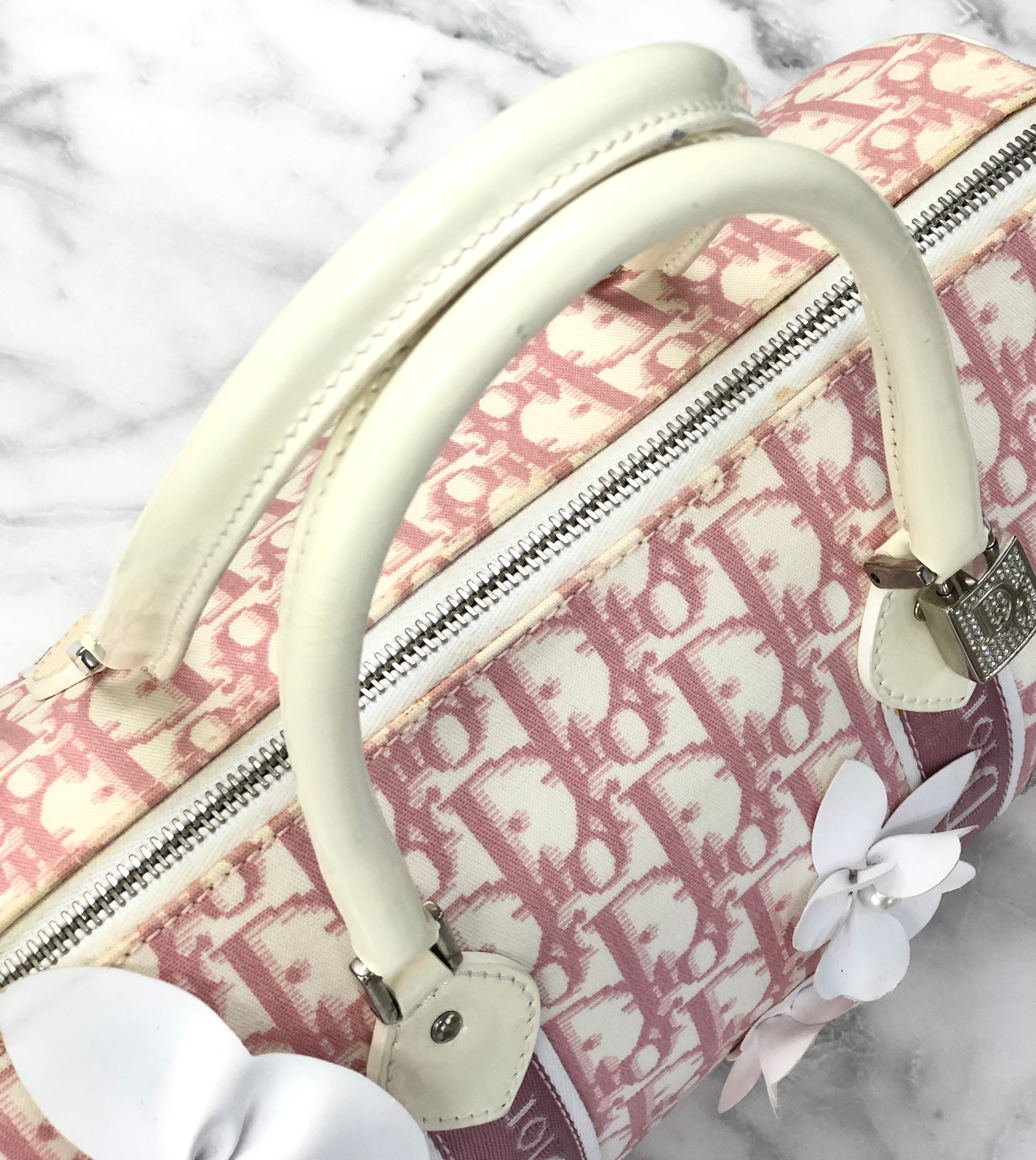 Christian Dior Trotter Girly line Flower PVC Leather Mini Boston Handbag  Pink Vintage Old 36bpxp