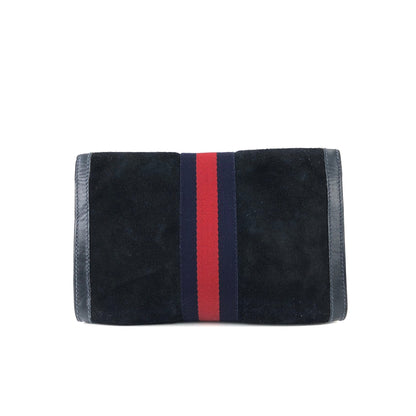 GUCCI GG logo Sherry line Suede Clutch bag Navy Vintage Old Gucci hdkcg3