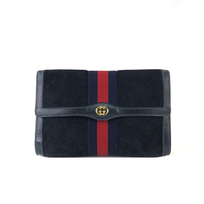GUCCI GG logo Sherry line Suede Clutch bag Navy Vintage Old Gucci hdkcg3