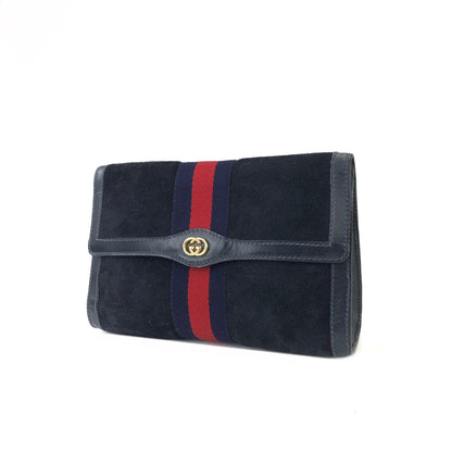 GUCCI GG logo Sherry line Suede Clutch bag Navy Vintage Old Gucci hdkcg3