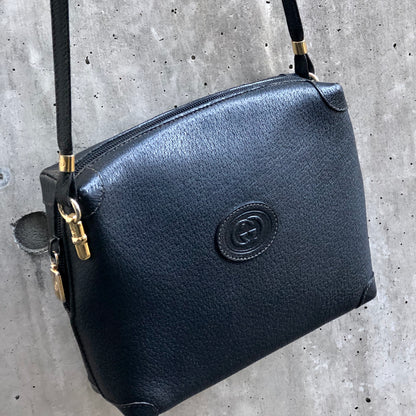 GUCCI GG logo Leather Crossbody Shoulder bag Black Old gucci Vintage 7wudnu