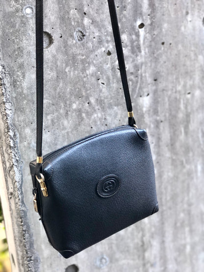 GUCCI GG logo Leather Crossbody Shoulder bag Black Old gucci Vintage 7wudnu