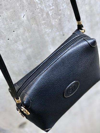 GUCCI GG logo Leather Crossbody Shoulder bag Black Old gucci Vintage 7wudnu