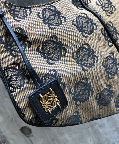 LOEWE Anagram pattern Jacquard Shoulder bag Beige Vintage Old 27i3rr