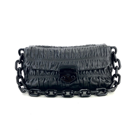 PRADA logo leather plastic chain front lock shoulder bag black vintage old 5abuvk