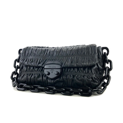 PRADA logo leather plastic chain front lock shoulder bag black vintage old 5abuvk