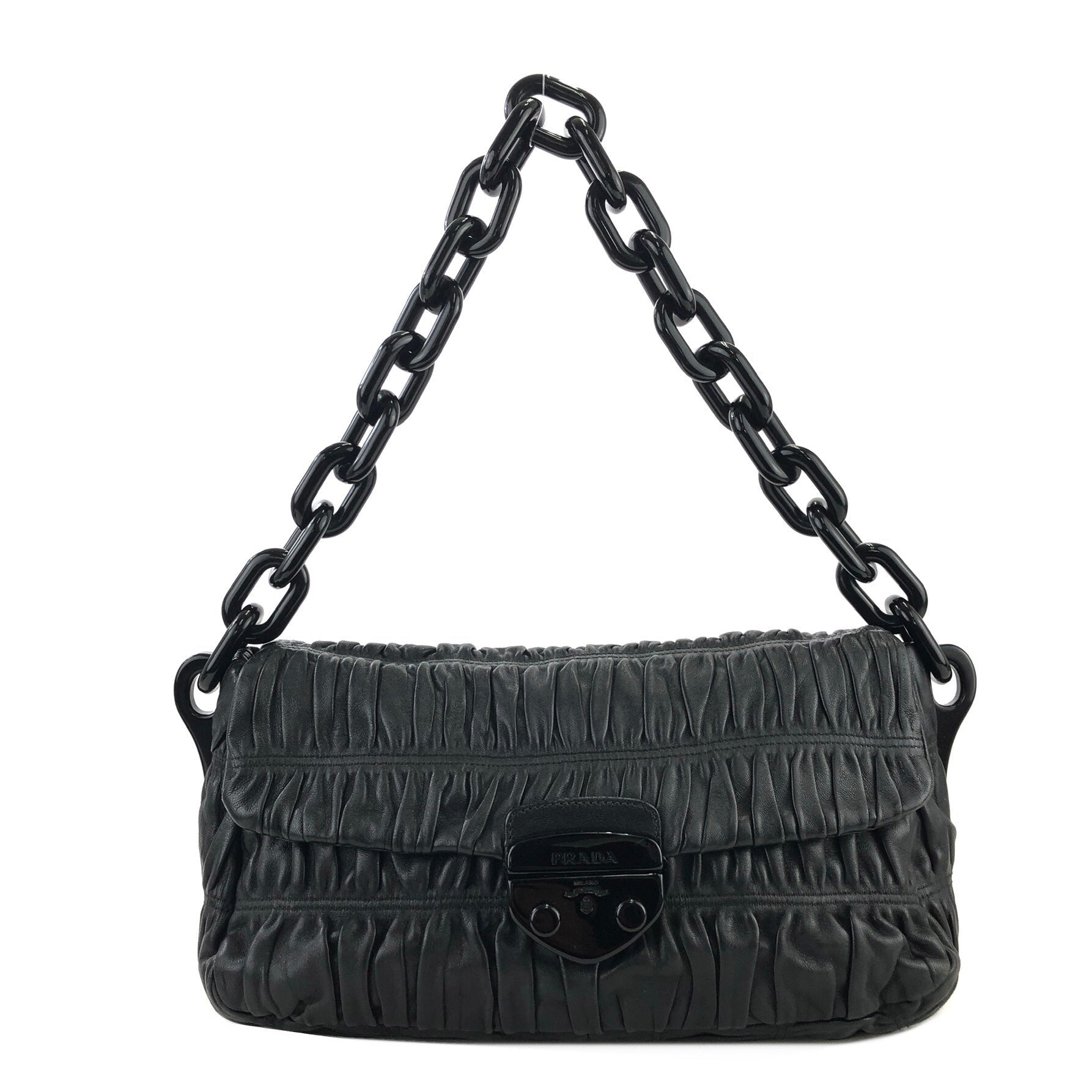 Shop PRADA Chain Leather Logo Shoulder Bags by winwinco
