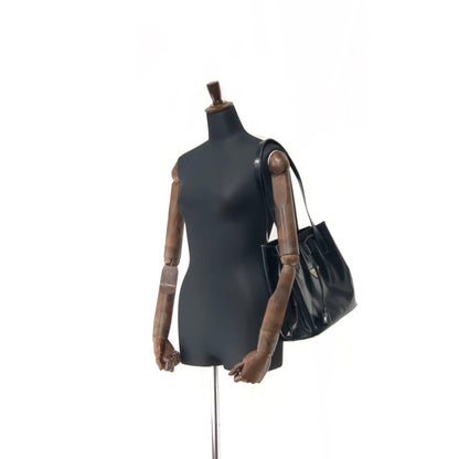 PRADA Triangle logo Patent leather Shoulder bag Tote bag Black Vintage Old sai37n