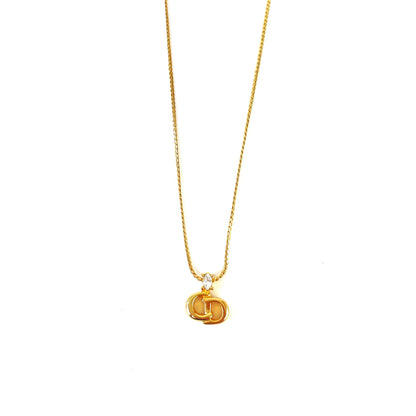 Christian Dior Logo Stone Necklace Gold Vintage Old t2n2gw
