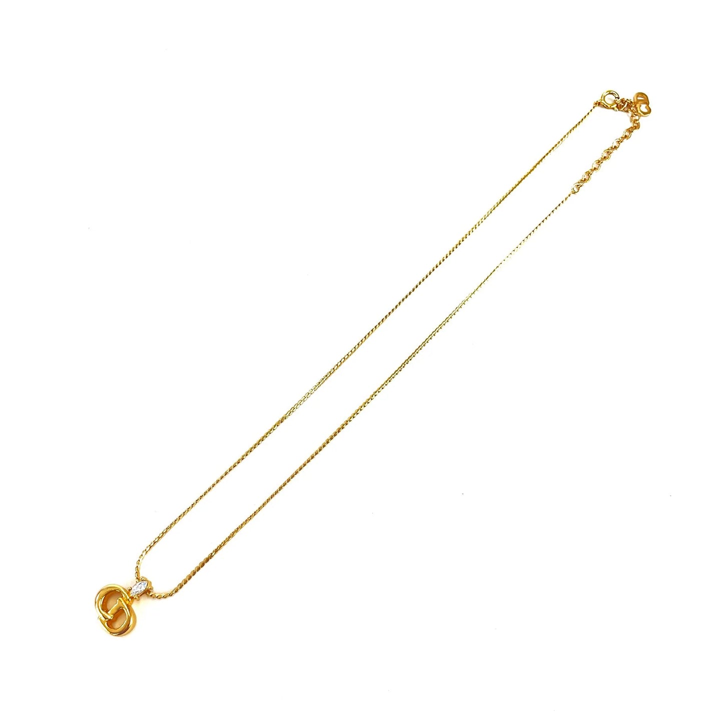 Christian Dior Logo Stone Necklace Gold Vintage Old t2n2gw