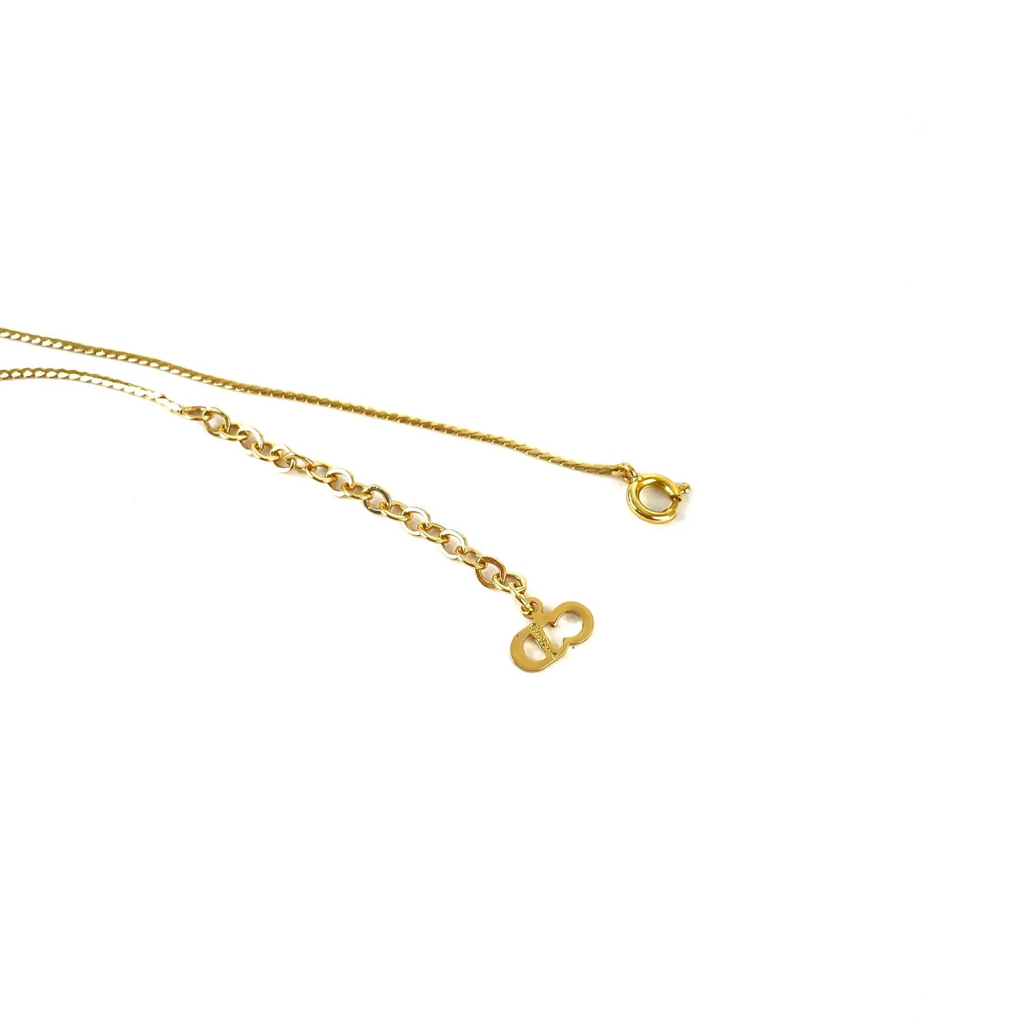 Christian Dior Logo Stone Necklace Gold Vintage Old t2n2gw