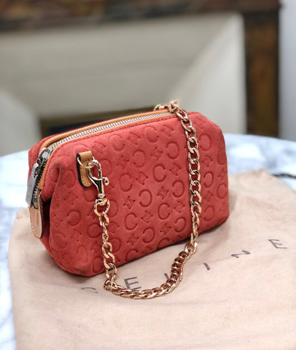 CELINE C Macadam 絨面革鏈條迷你手提包 紅色舊款 CELINE Vintage 28tdkd