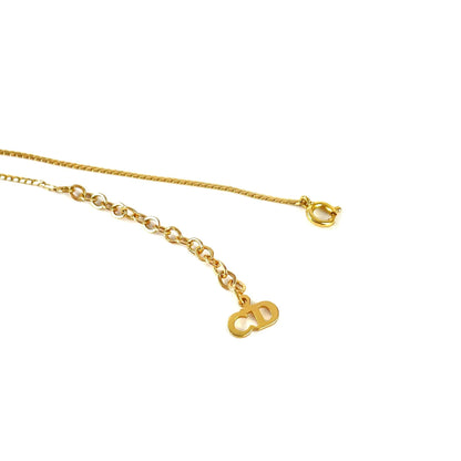 Christian Dior Logo Stone Necklace Gold Vintage Old t2n2gw