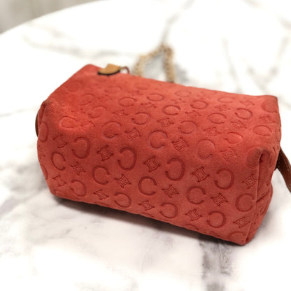 CELINE C Macadam 絨面革鏈條迷你手提包 紅色舊款 CELINE Vintage 28tdkd