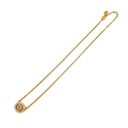Christian Dior Logo Stone Necklace Gold Vintage Old jck57y