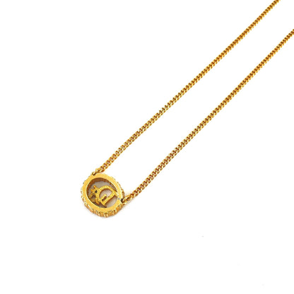 Christian Dior Logo Stone Necklace Gold Vintage Old jck57y