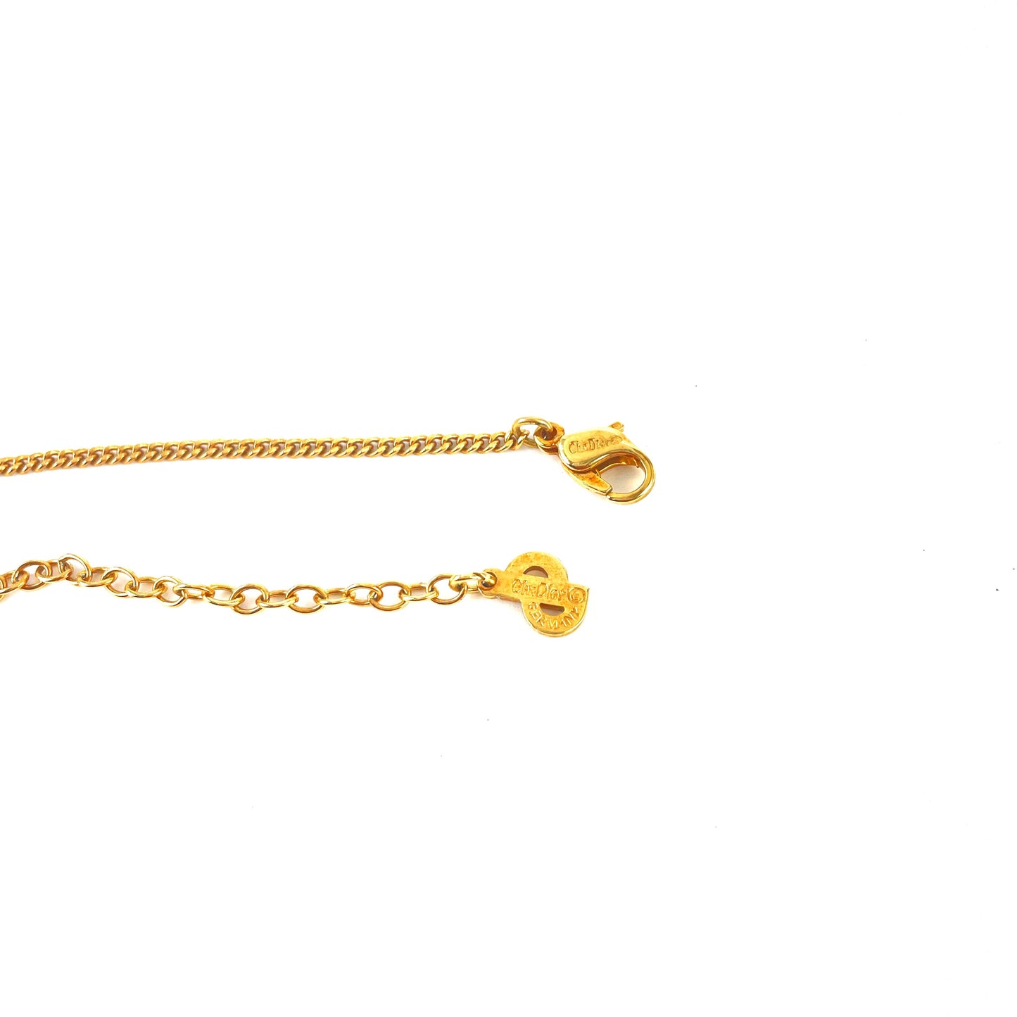 Christian Dior Logo Stone Necklace Gold Vintage Old jck57y