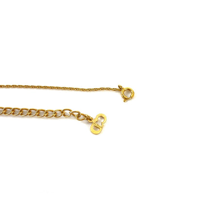 Christian Dior CD logo Stone Necklace Gold Accessory Vintage Old 7sz28g