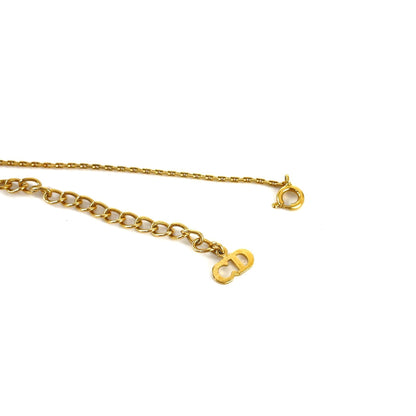 Christian Dior CD logo Stone Necklace Gold Accessory Vintage Old 7sz28g