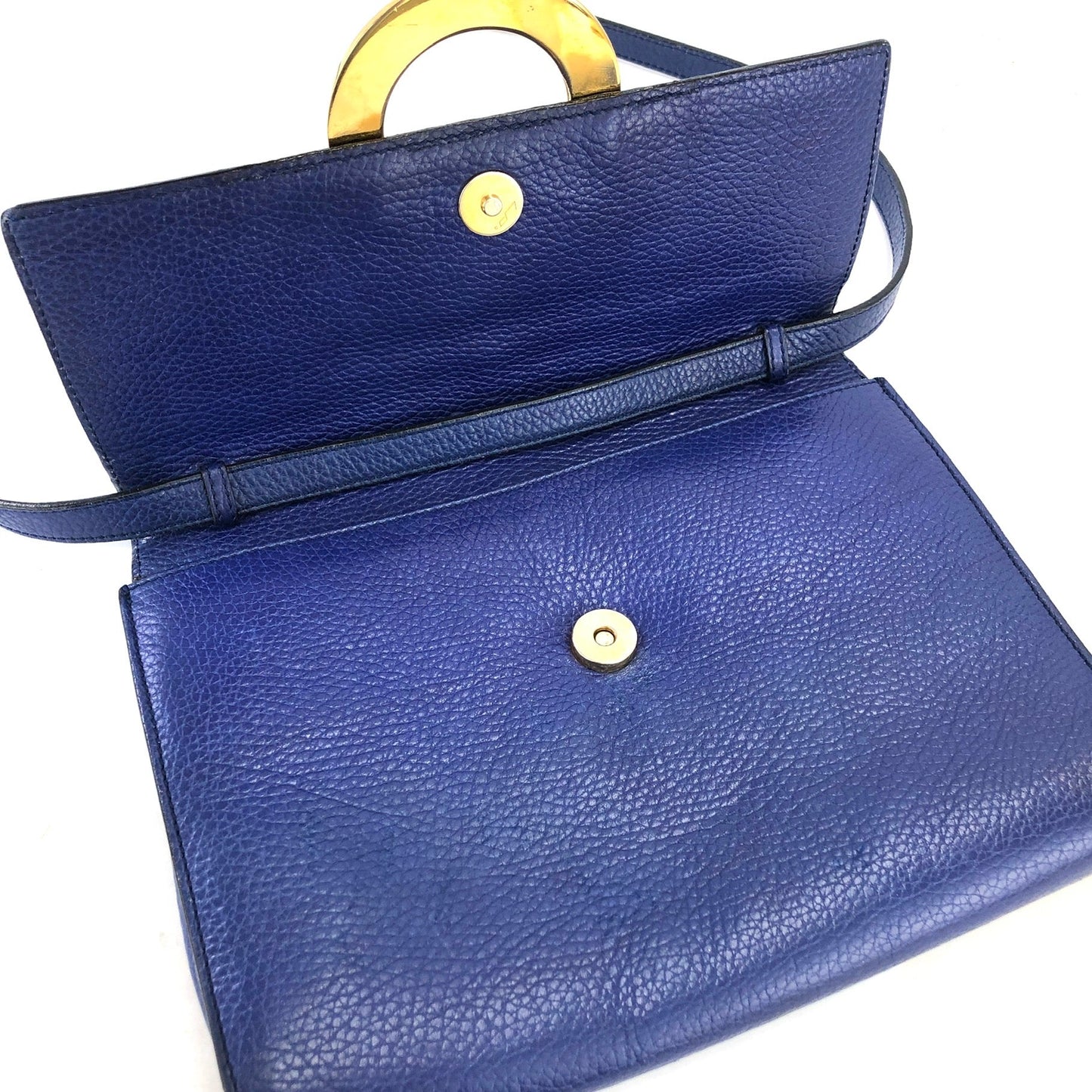 CELINE Circle logo Leather Shoulder bag Clutch bag Blue Vintage Old Celine tr5xkf